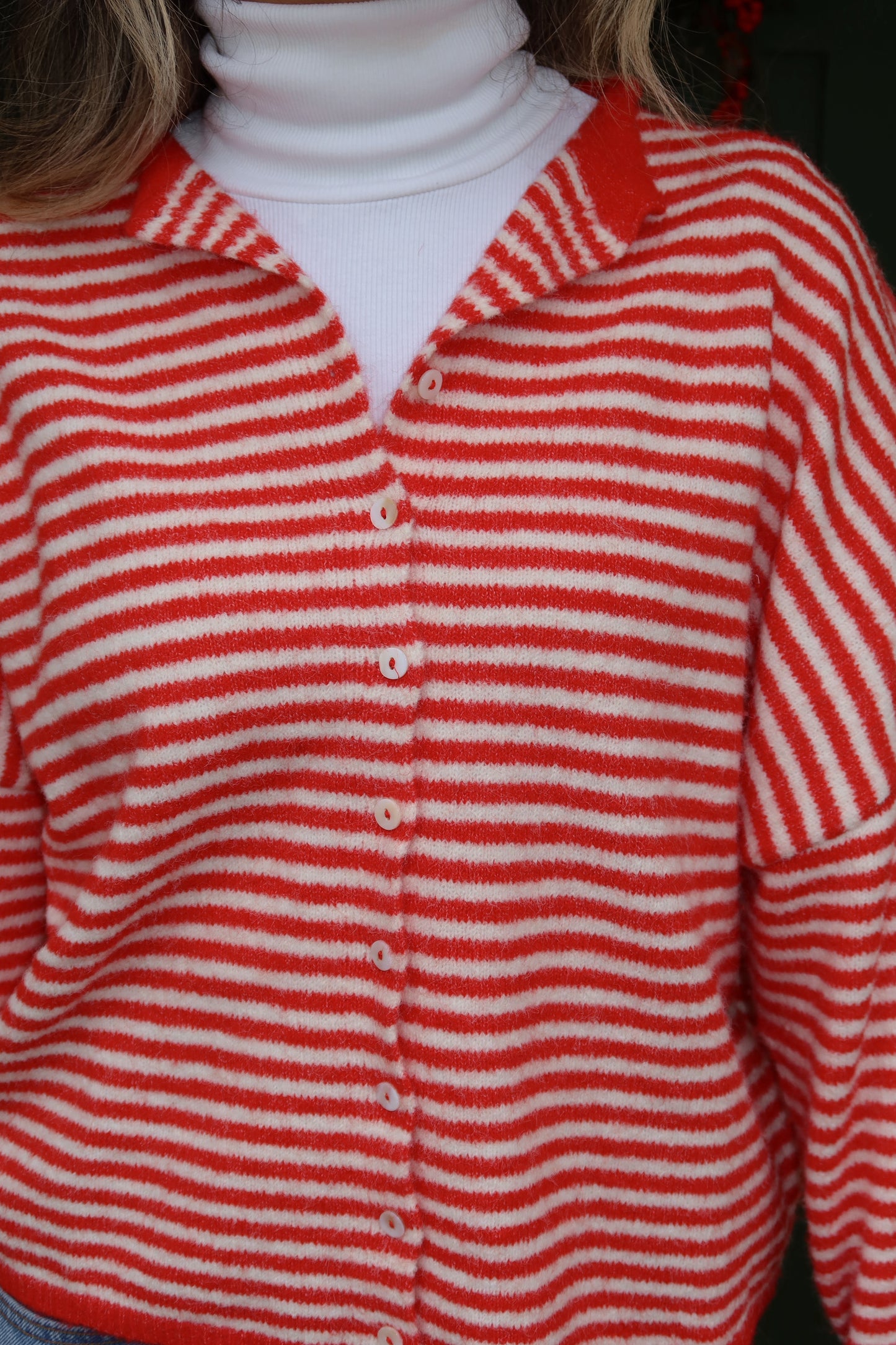 Butterfly Effect Cardigan- White/Red Stripe