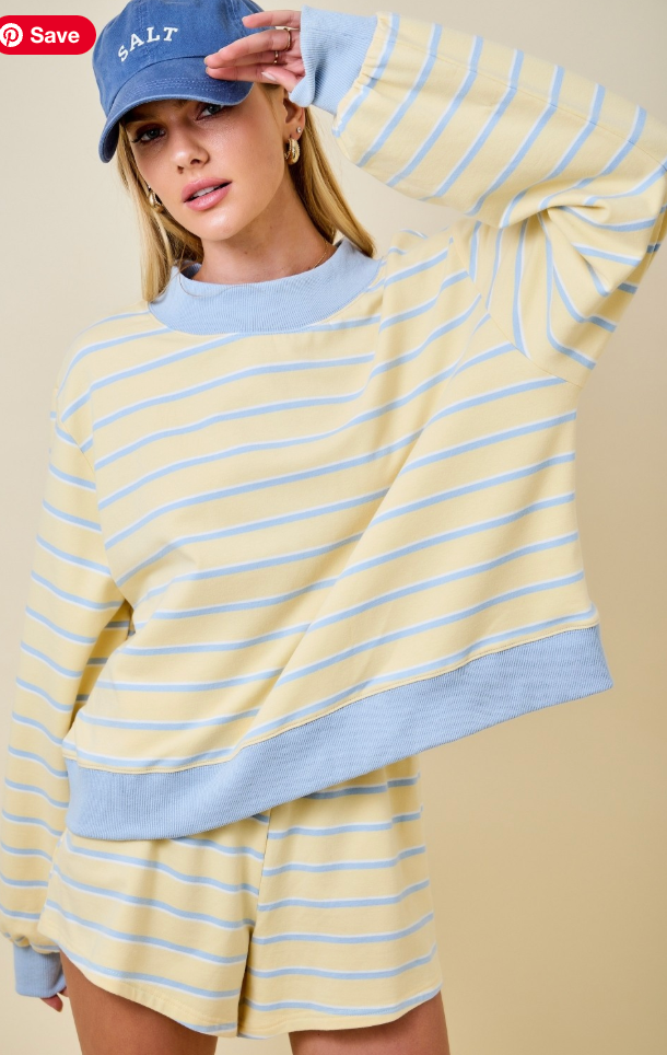 Yellow Striped Mockneck Sweatshirt