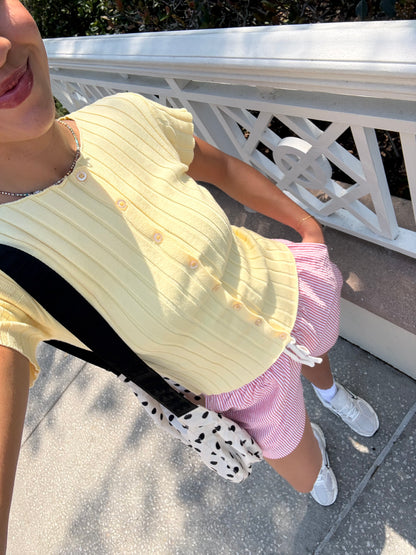 Buttercream Ribbed Button Tee