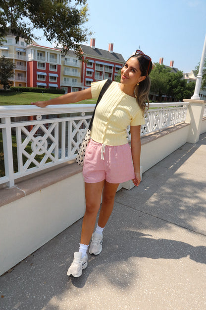 Buttercream Ribbed Button Tee