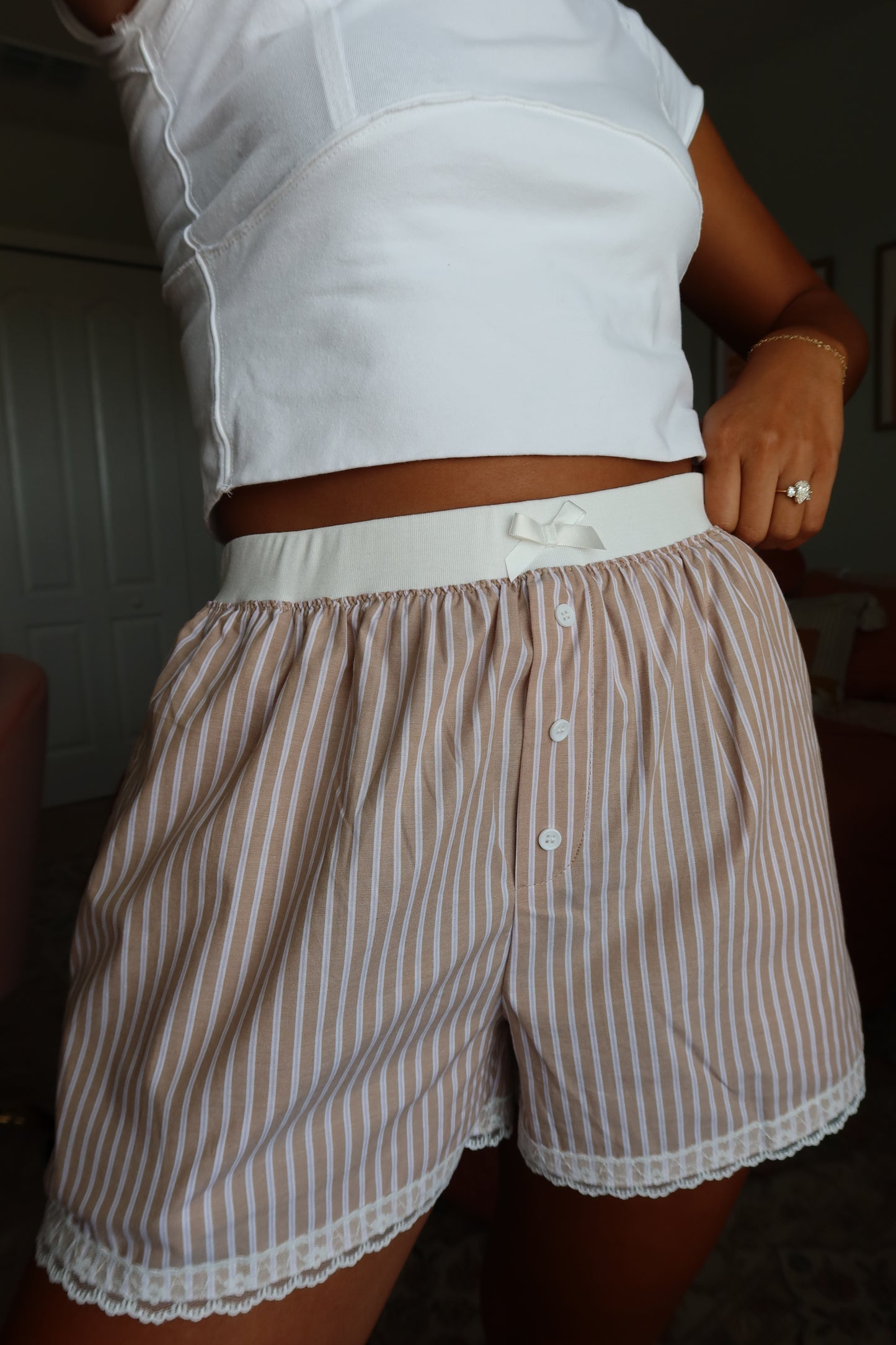 Mocha Lace Trim Shorts