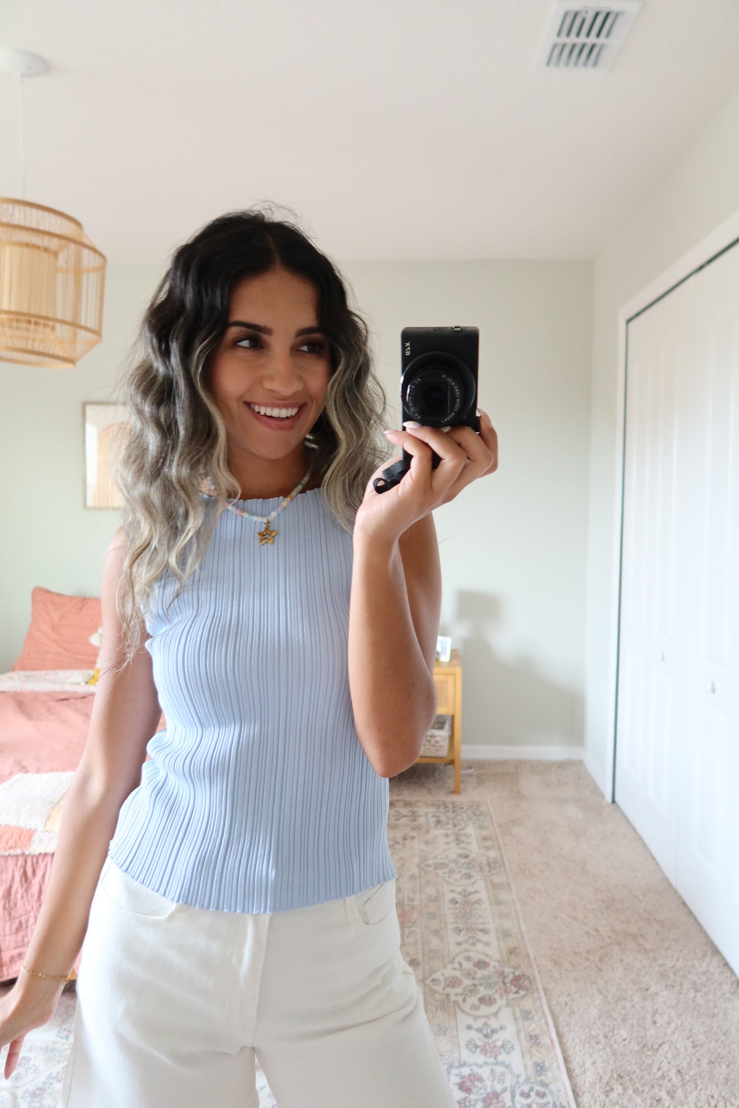 Alana Ribbed Top- Baby Blue