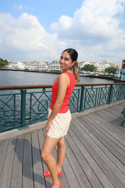 Alana Ribbed Top- Red