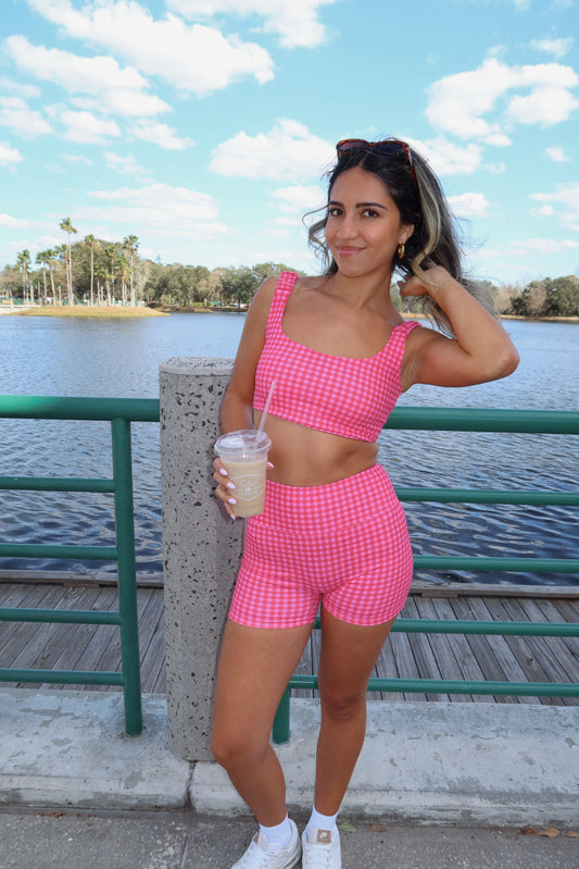 Pink Gingham Workout Set