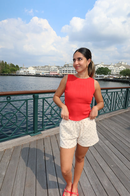 Alana Ribbed Top- Red