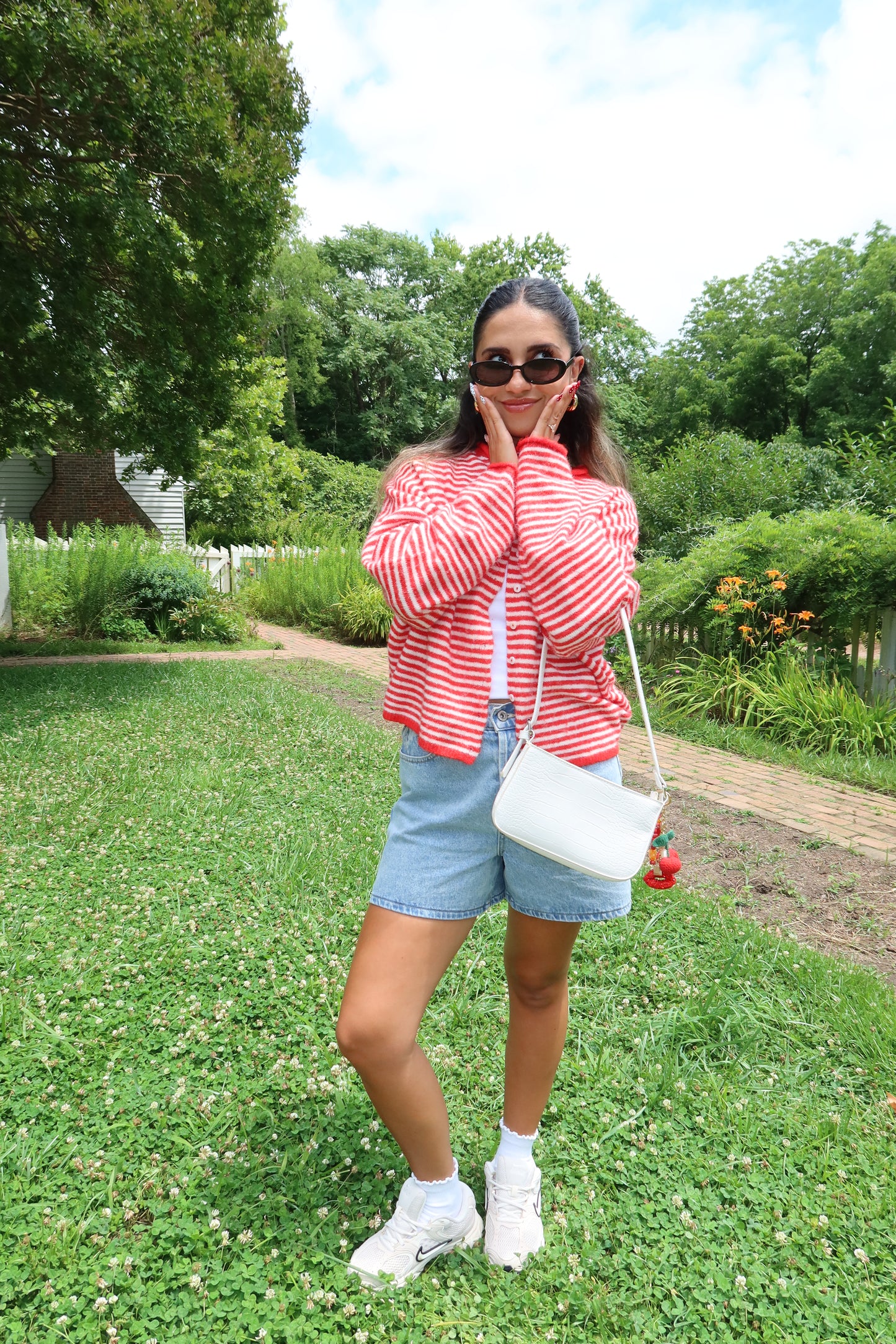 Butterfly Effect Cardigan- White/Red Stripe