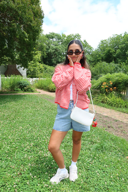 Butterfly Effect Cardigan- White/Red Stripe