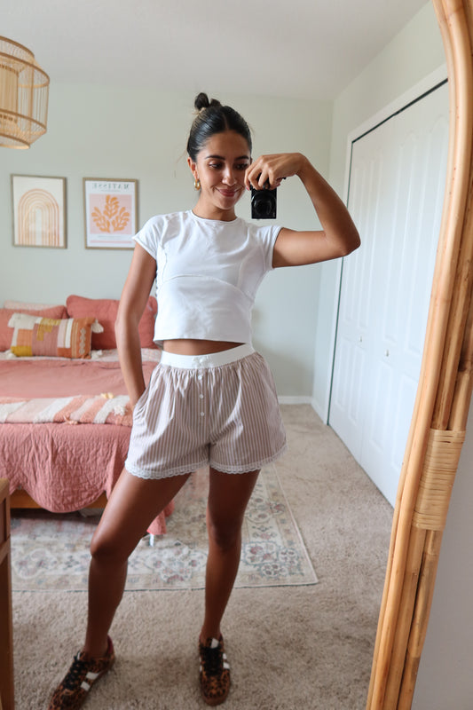 Mocha Lace Trim Shorts
