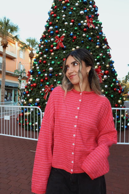 Butterfly Effect Cardigan- Raspberry Stripe