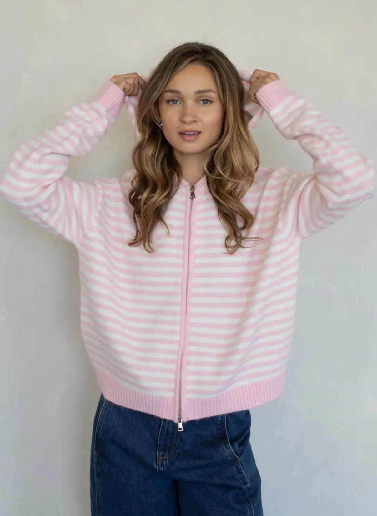 Rory Stripe Jacket- Baby Pink