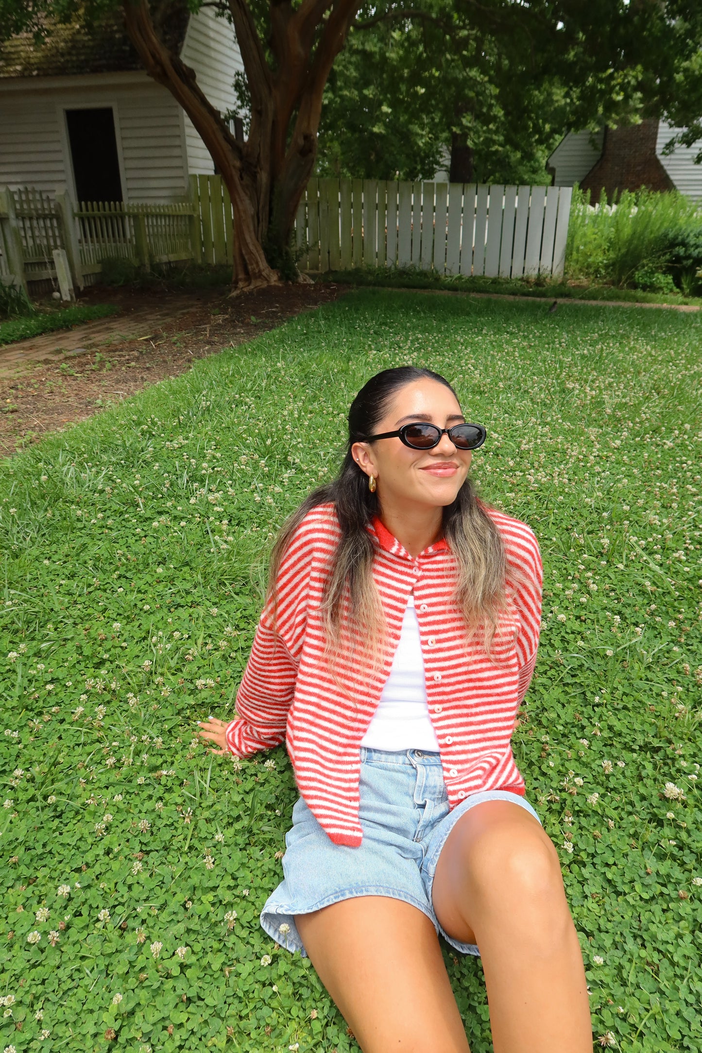 Butterfly Effect Cardigan- White/Red Stripe