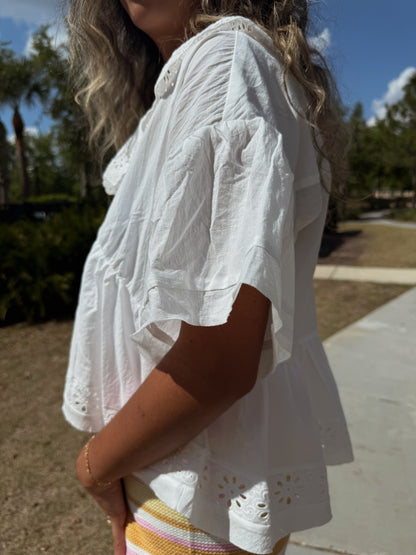 Hazel Eyelet Ruffle Top
