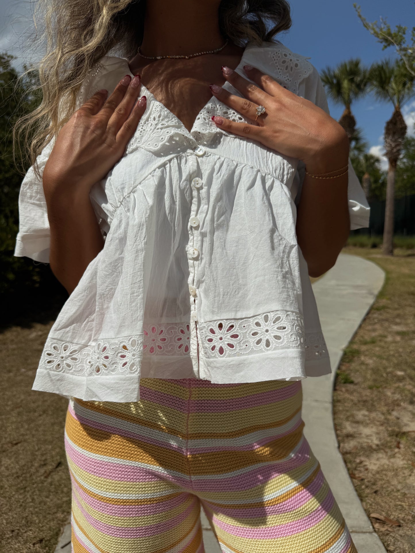 Hazel Eyelet Ruffle Top