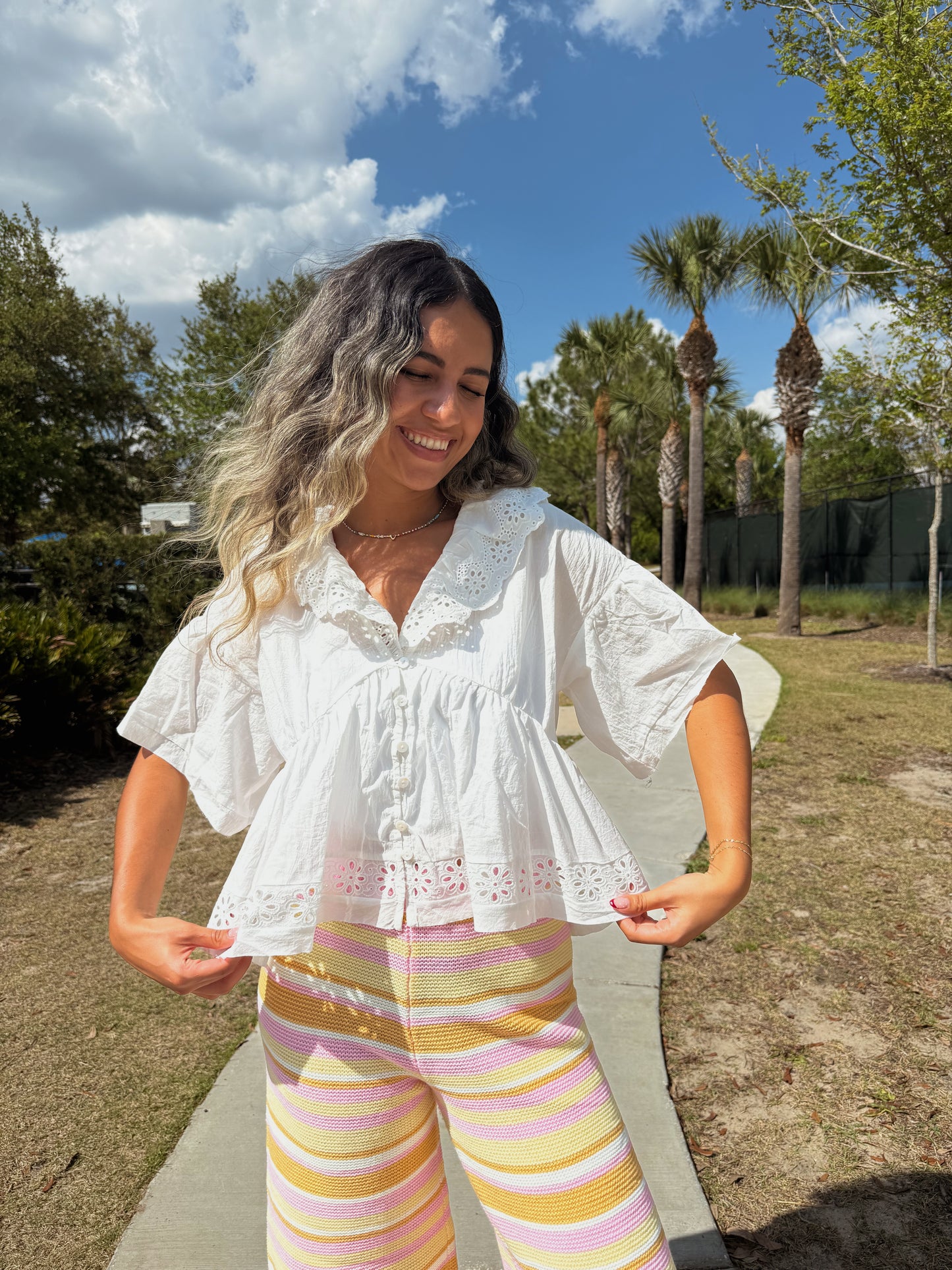 Hazel Eyelet Ruffle Top