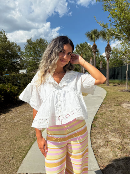 Hazel Eyelet Ruffle Top