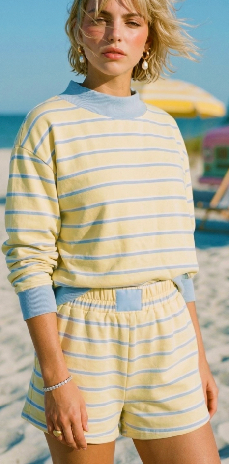 Yellow Striped Mockneck Sweatshirt