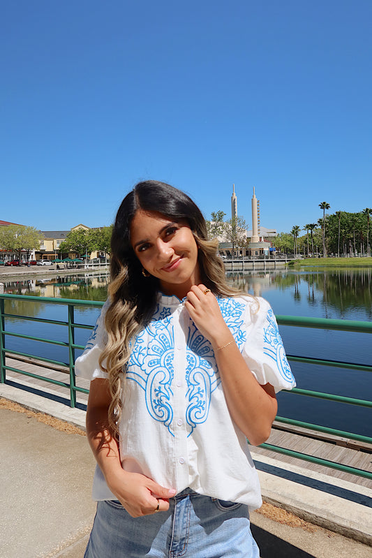 Santorini Embroidered Top